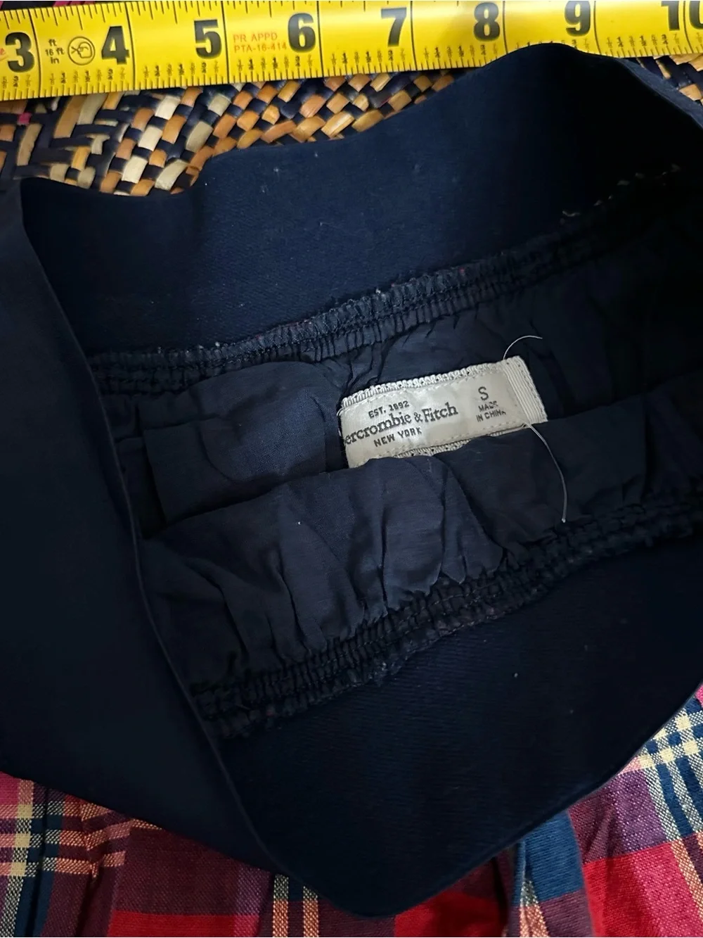 Y2K Abercrombie & Fitch Red Plaid Skater Skirt with Navy Waistband